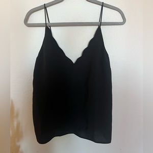 Scalloped Neck Black Blouse